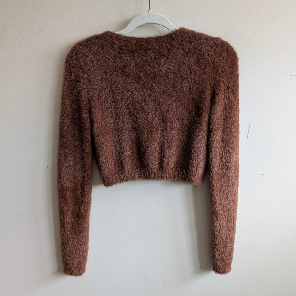 Sunday Best Aritzia Reese Cardigan Brown Eyelash Knit Cropped Sweater Small - Picture 5 of 8